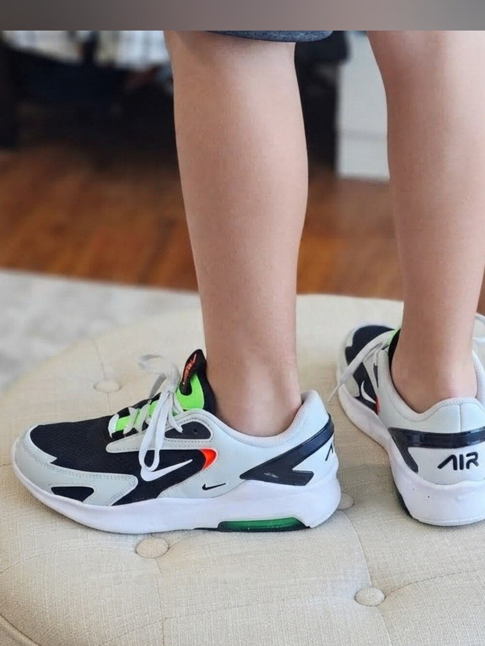 Nike Kids' Air Runner Sneakers in White, Black & Green